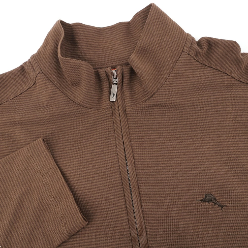 Tommy Bahama 1/4 Zip‎ Island Modern Fit Sweater Brown Pima Cotton Modal L Flaw
